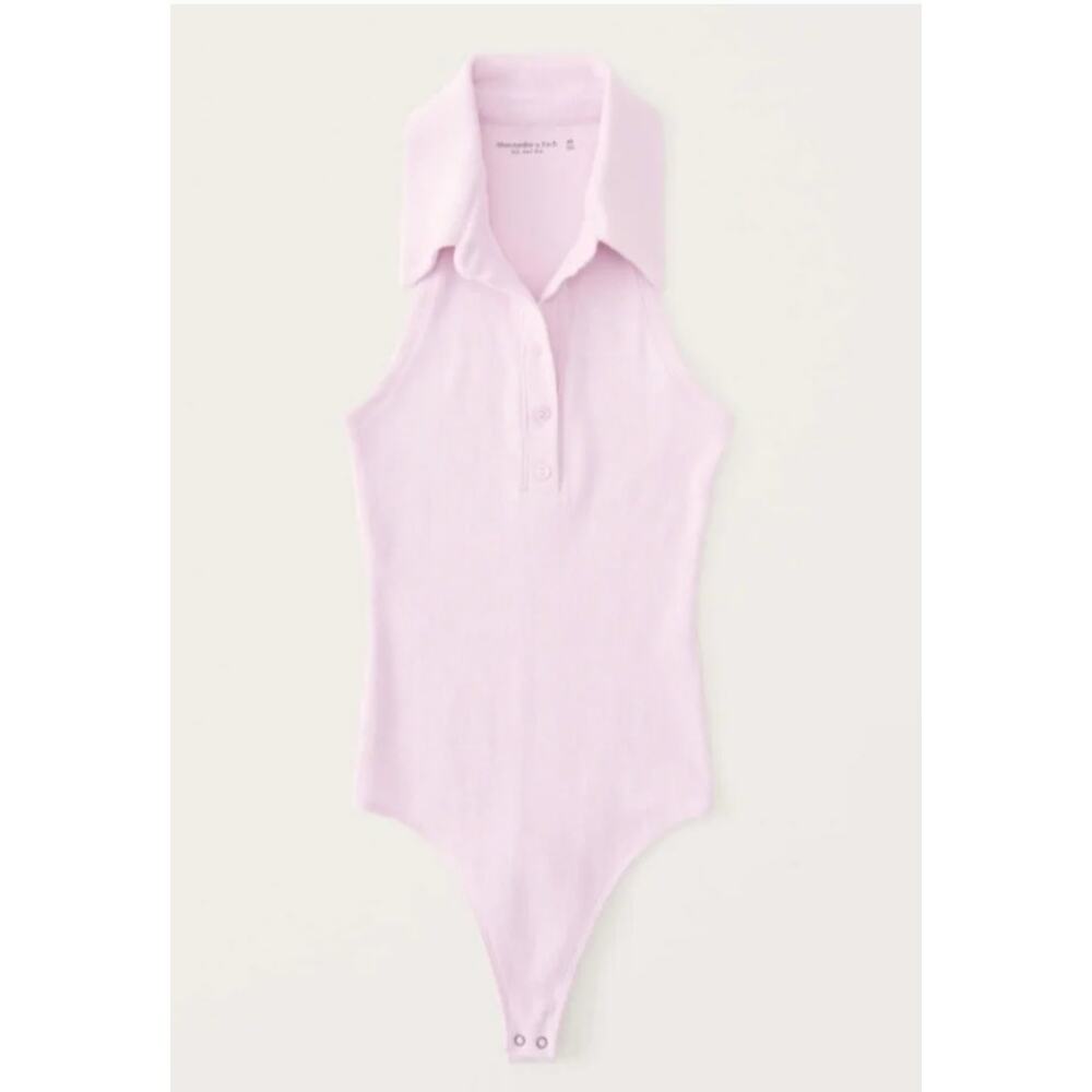 Abercrombie & Fitch Ribbed Polo Bodysuit Lavender Sleeveless Collared Stretch